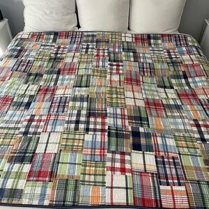 Pottery Barn Kids Madras Quilt Twin Size Plaid Patchwork & Two Standard Shams
